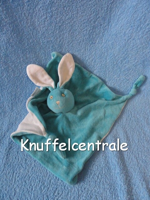 Bambino Konijn knuffeldoek Turqoise blauw met knopen 2x op punten (ietwat verwassen)