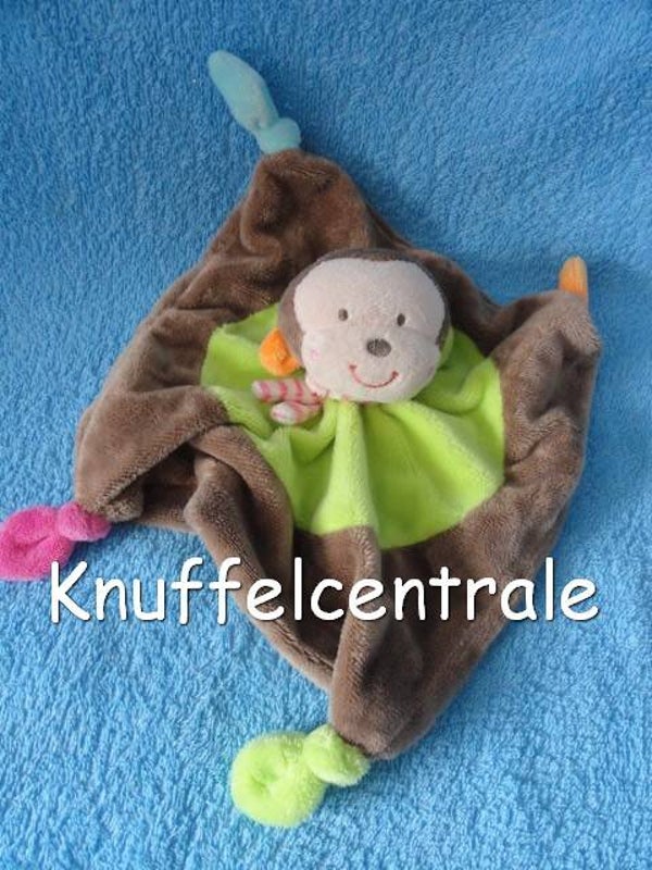 Wibra aap knuffeldoek bruin groen + gekleurde puntjes (zonder label)