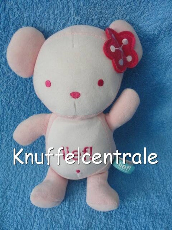 Lief! Lifestyle pop beer knuffel roze wit met rammel