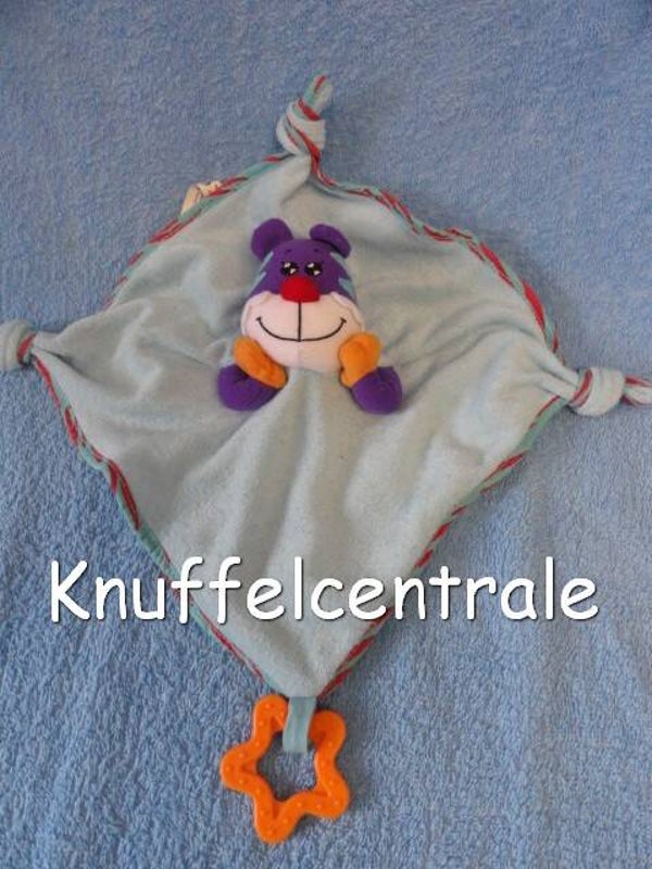 Evora poes kat knuffeldoek blauw paars met rammel + bijtring