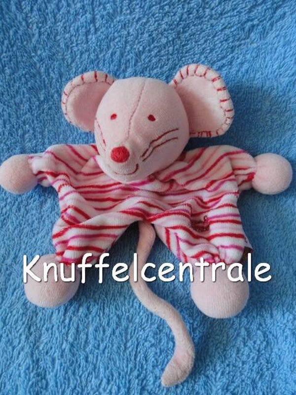 Tiamo Mike the Mouse muis roze streep knuffeldoek sterpop met rammel