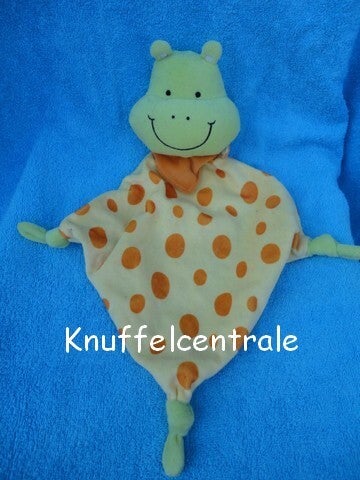 Evora Nijlpaard oranje groen geel knuffeldoek in punt (zonder label