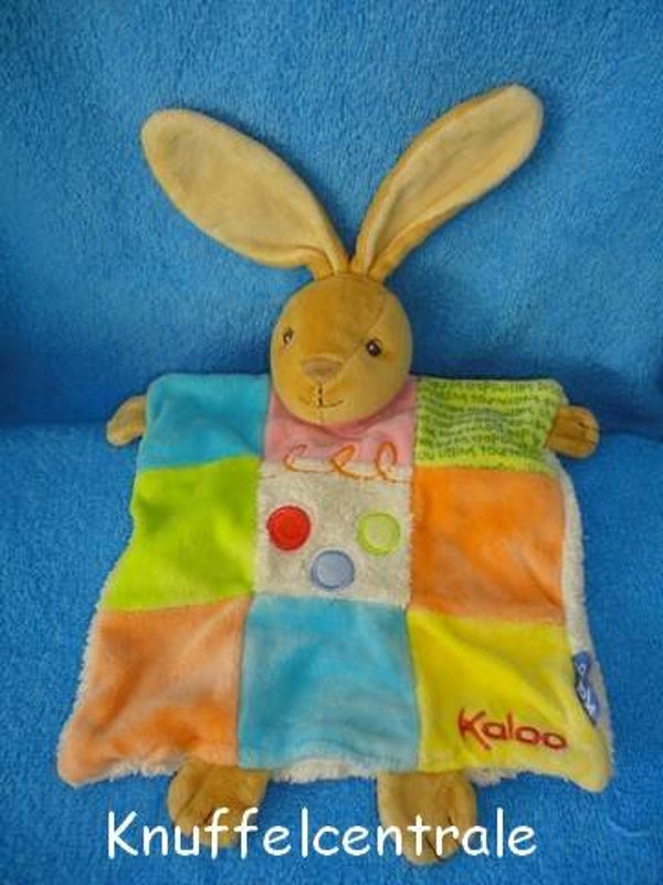 Kaloo konijn knuffeldoek handpop vakjes gekleurd / geel (zonder label)