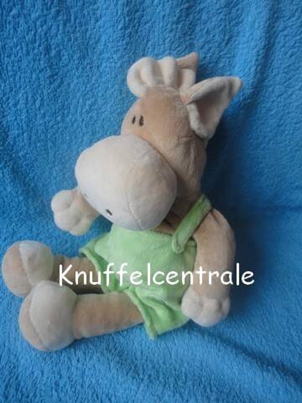 Tiamo Paard knuffel met groen tuinpak 35 cm (zonder label)