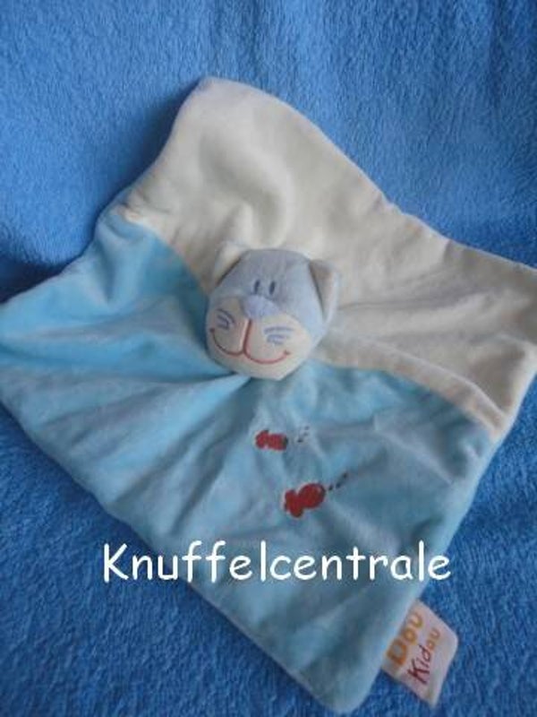 Doukidou poes ecru blauw knuffeldoek