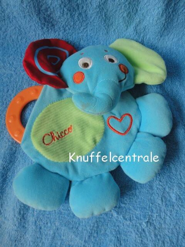 Chicco Olifant knuffeldoek met knisper en bijtring blauw met geel oor