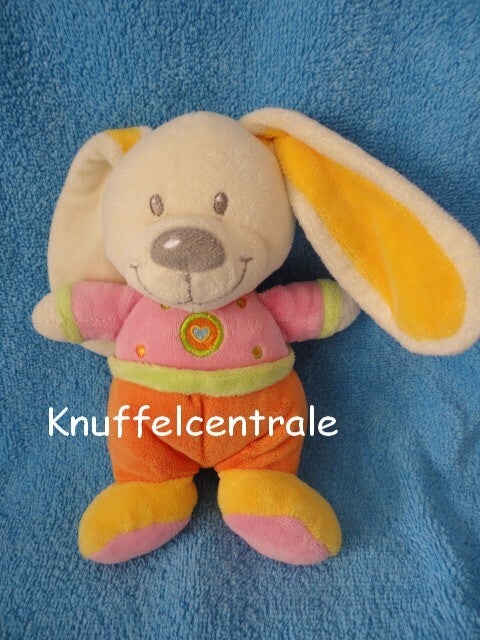 Nicotoy konijn hond roze oranje wit geel met rammel