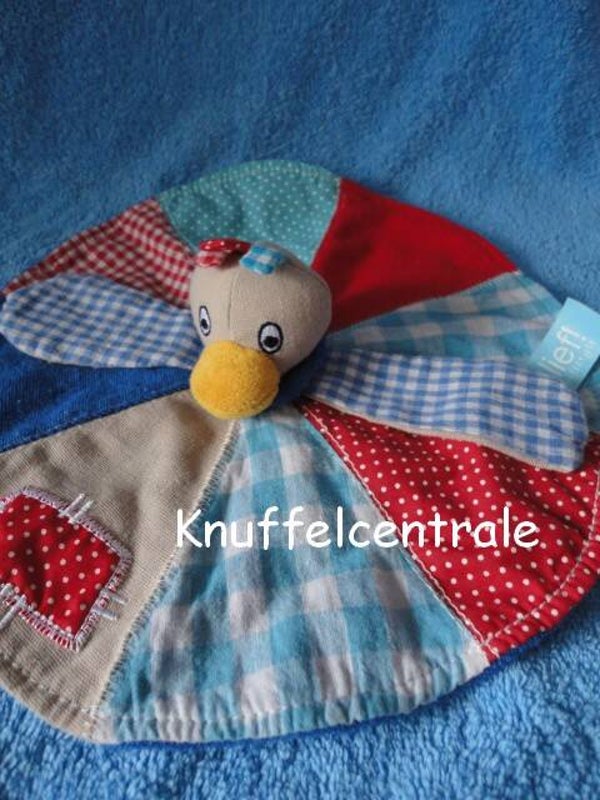 Lief! Lifestyle eend knuffeldoek blauw tinten met rood en beige