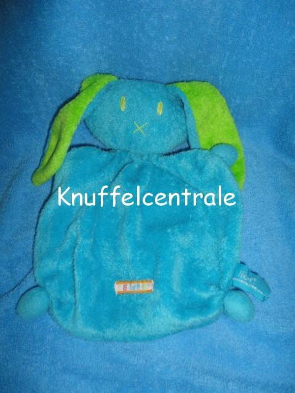 Lief! Lifestyle konijn Knuffeldoek blauw + fel groen met rammel (zonder label)