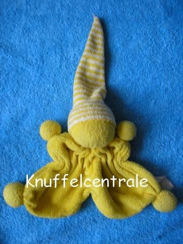Tiamo De Kandeel badstof geel spookje met wit geel gestreept puntmuts (zonder label)