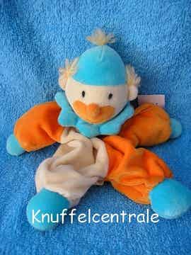 Zeeman clown knuffeldoek oranje creme blauw (zonder label)