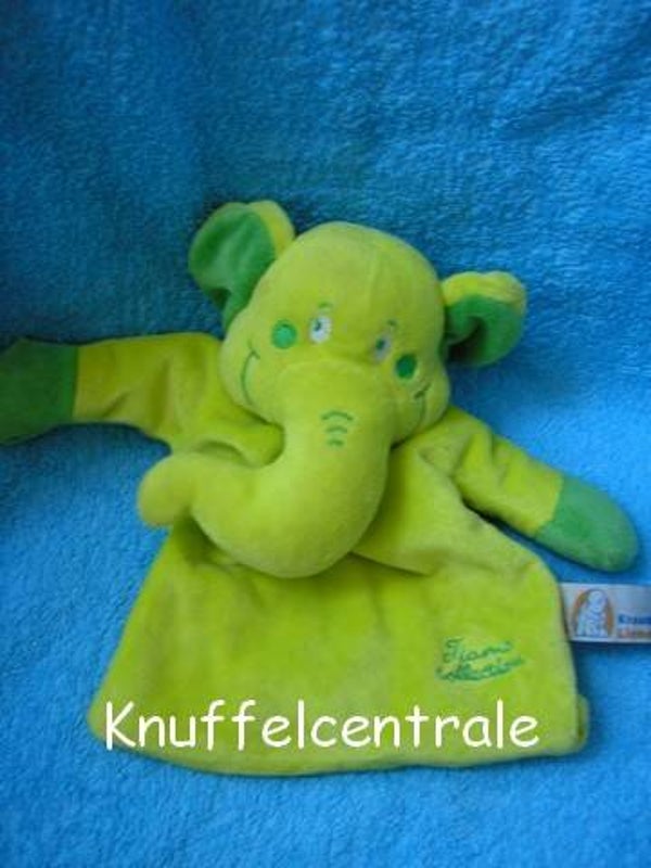 Tiamo Olli Olifant knuffeldoek groen met rammel +  knisper Kraamzorg LiemersCare