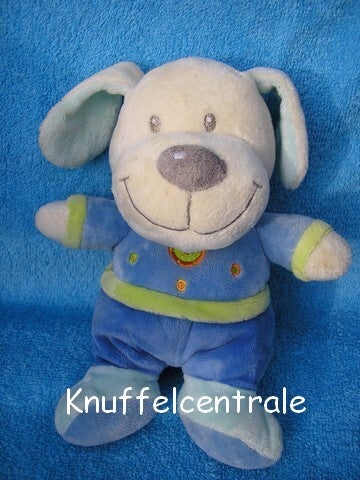 Nicotoy hond wit met blauw pak met rammel (zonder label)