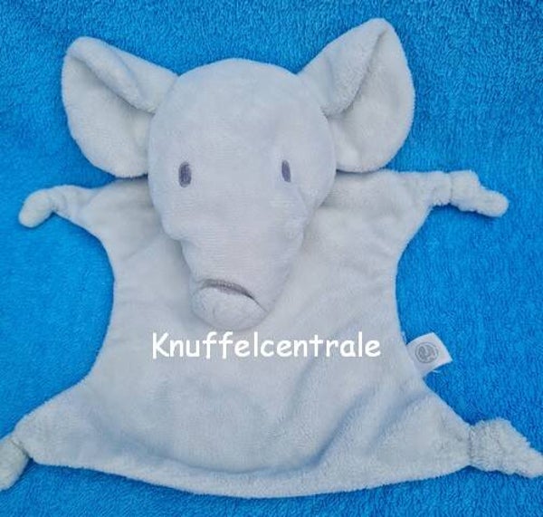 Petit Elephant olifant wit lichtblauw knuffeldoek met klittenband neus