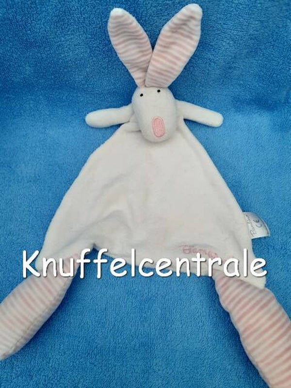 Bambino Konijn met knisper knuffeldoek wit met roze streep Mundia