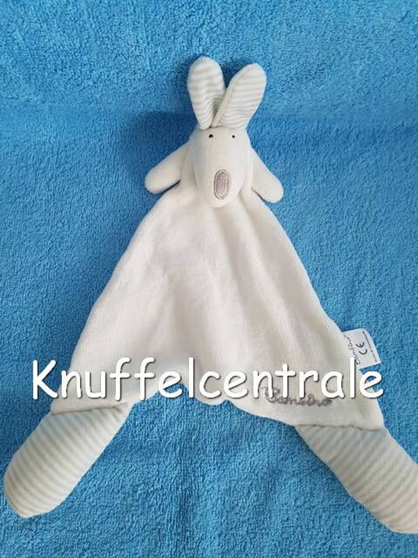 Bambino Konijn met knisper knuffeldoek wit met hele lichtgrijze streep