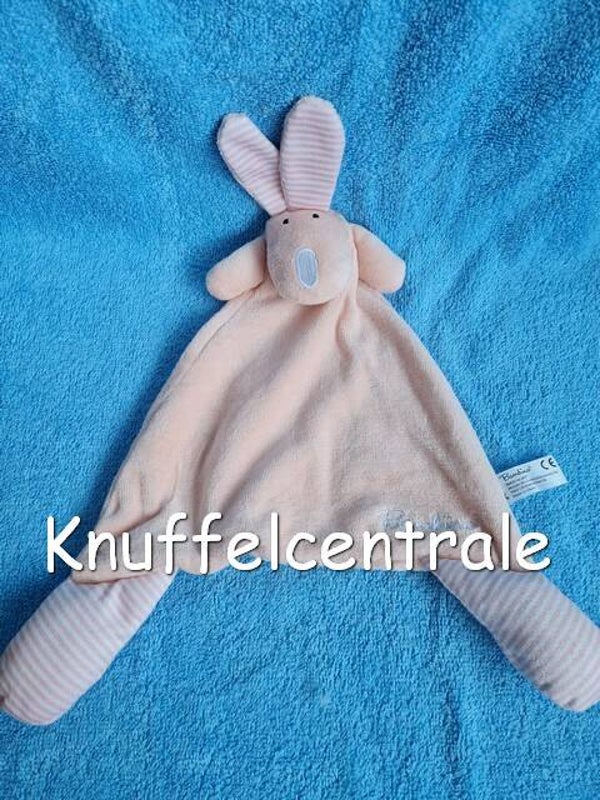 Bambino Konijn met knisper knuffeldoek roze oudroze met wit streep