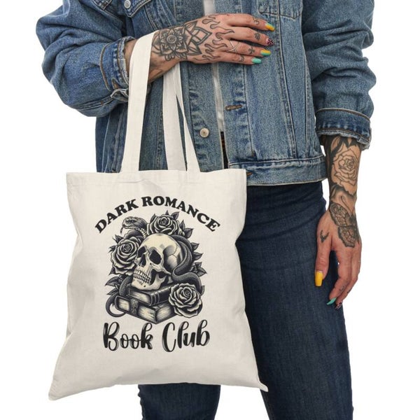 Dark Romance Skull & Roses Book Club Tote Bag | Gothic Literary Design