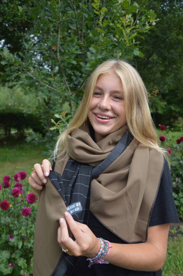 Lange sjaal, bruin/ zwart, wit