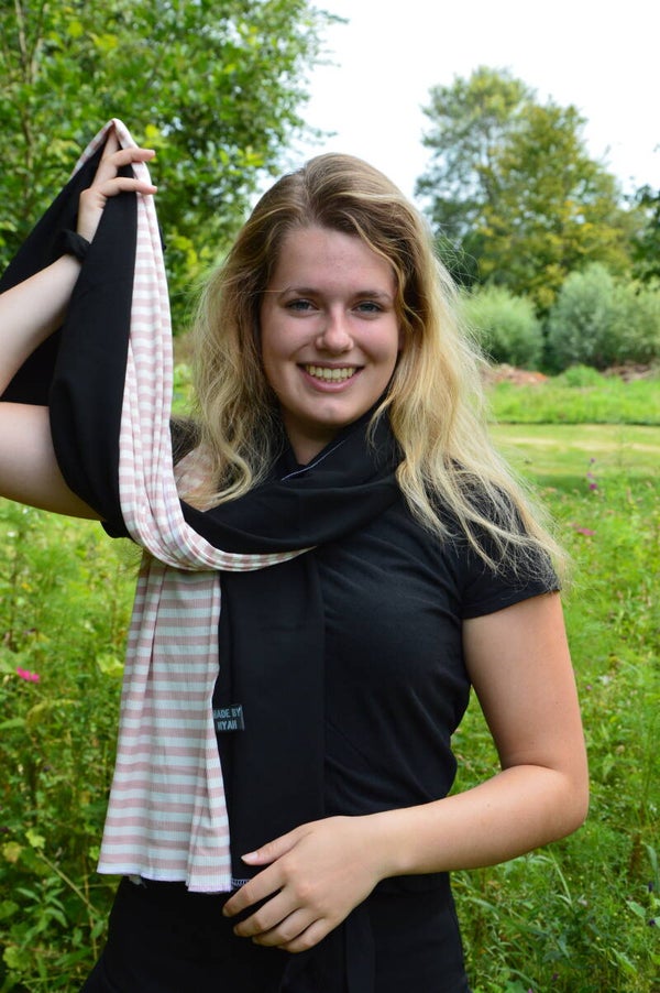 Lange sjaal, zwart/ roze, wit