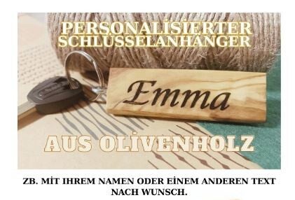 Personalisierter Schlüsselanhänger aus Olivenholz - Handschmeichler