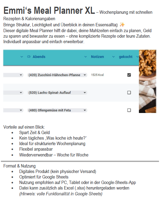 Digitale Meal-Planner mit Rezepte Sammlung und Einkaufs- und To-do-Liste