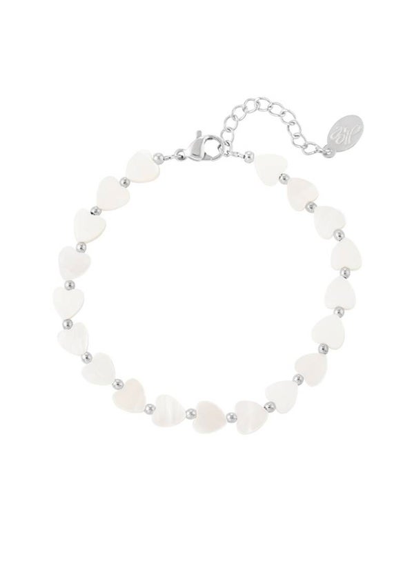 Hartjes parel armband zilver