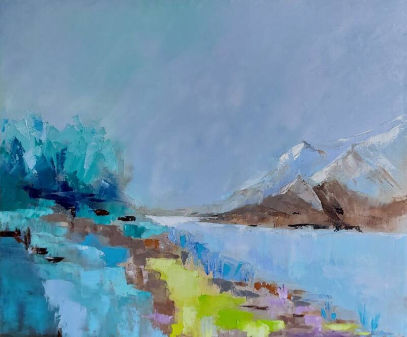 Huile au couteau - Paysage de montagne.