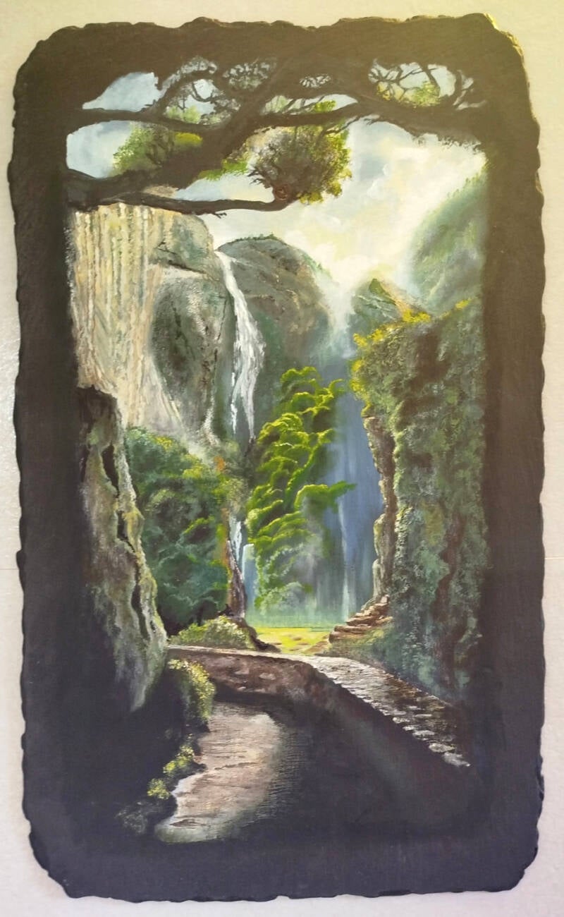 Cascata. Olio su ardesia 30x40