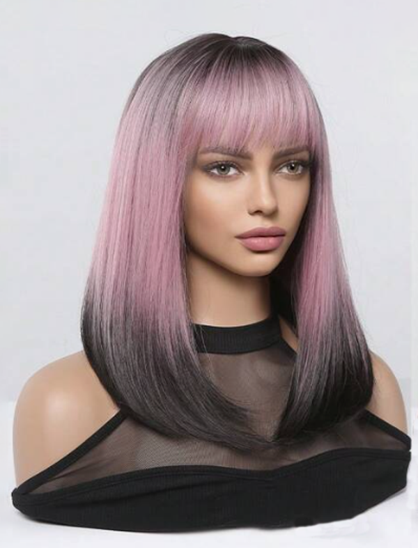 Pruik zwart licht violet