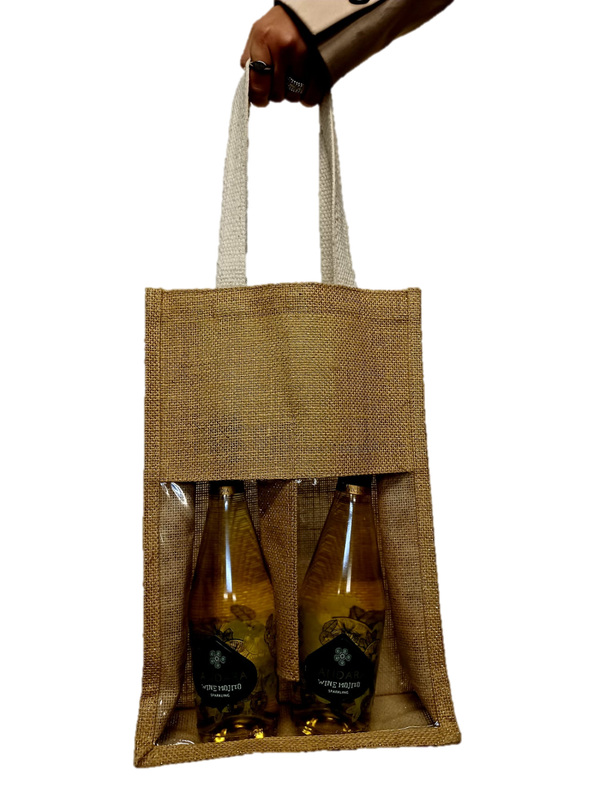 Bruine jute tas voor wijnfles - 2 flessen