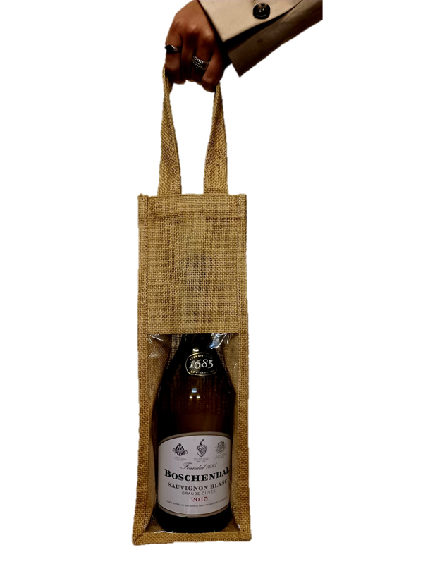 Bruine jute tas voor wijnfles - 1 fles