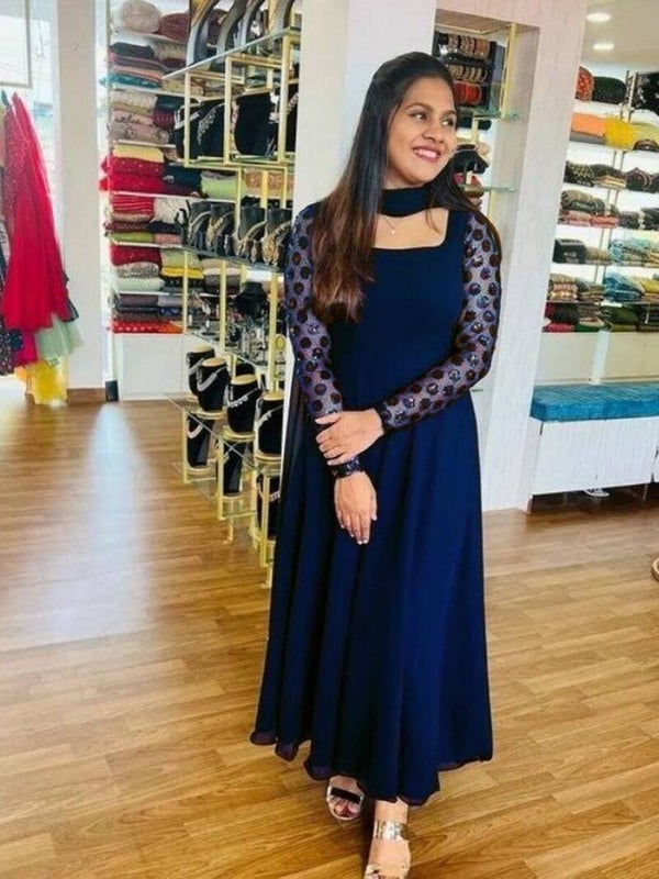 FASHIONABLE GEORGETTE EMBROIDERY WORK TOP WITH DUPATTA NAVY BLUE