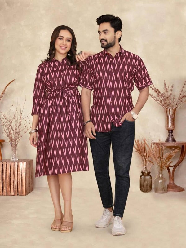 FASHIONABLE COTTON PRINTED COUPLE WEAR MAROON