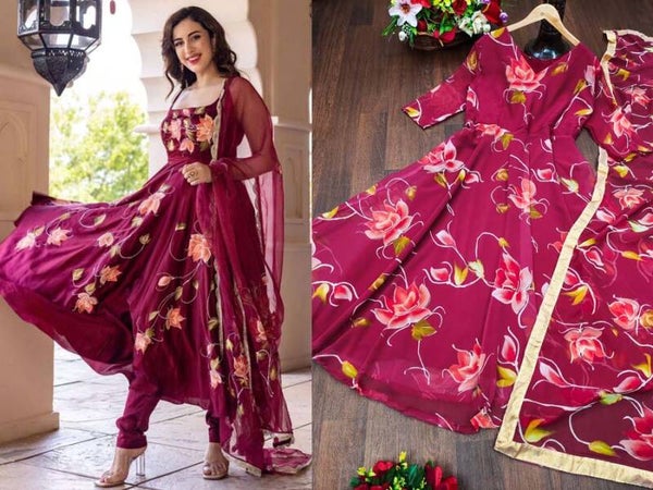 FLORAL DESIGN PRINT DESIGNER TOP WITH PRINTED LACE BORDER DUPATTA READY TO WEAR