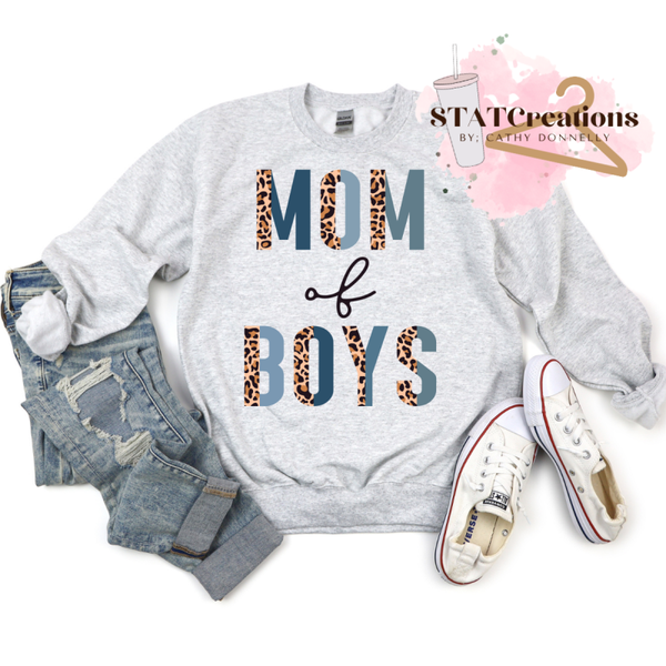 Mom of boys leopard crewneck