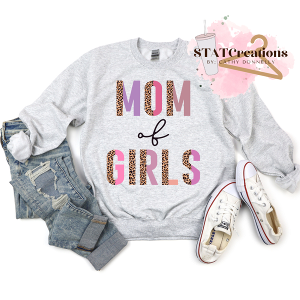 Mom of girls leopard crewneck