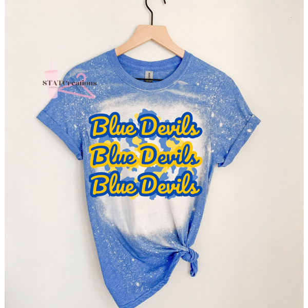 Blue Devils leopard background bleached tee