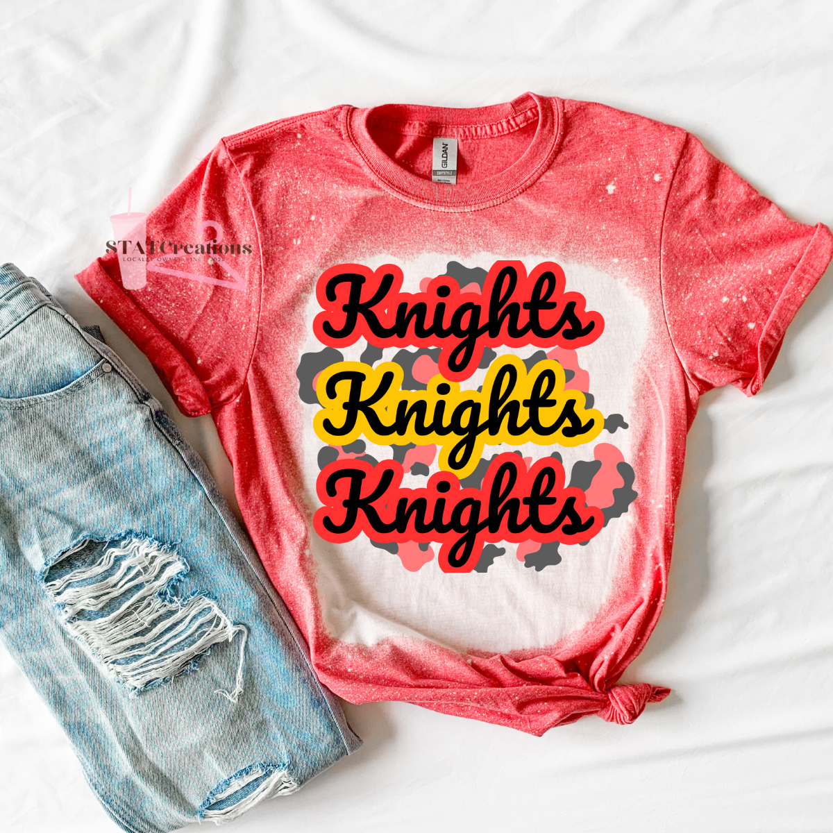 Knights leopard background bleached tee