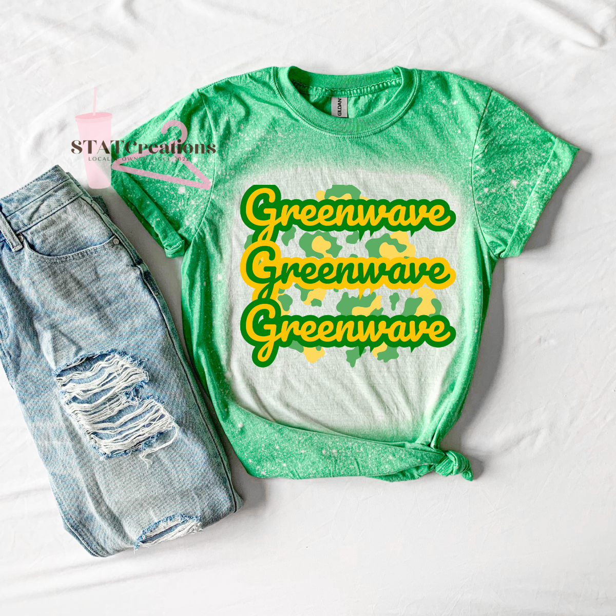 Greenwave leopard background bleached tee