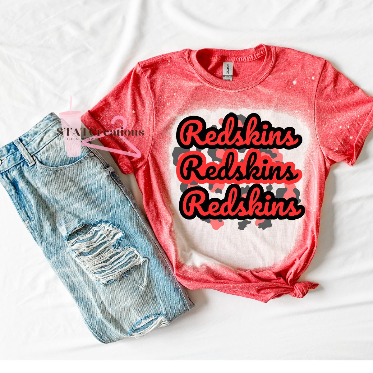 Redskins leopard background bleached tee