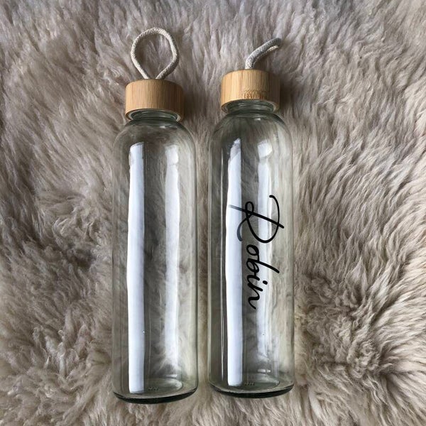 Glazen drinkfles met naam