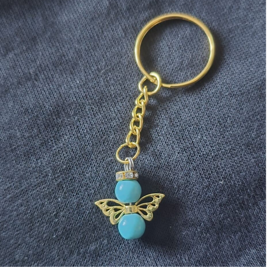 Schutzengel Schlüsselanhänger mit Edelsteinperle Türkis