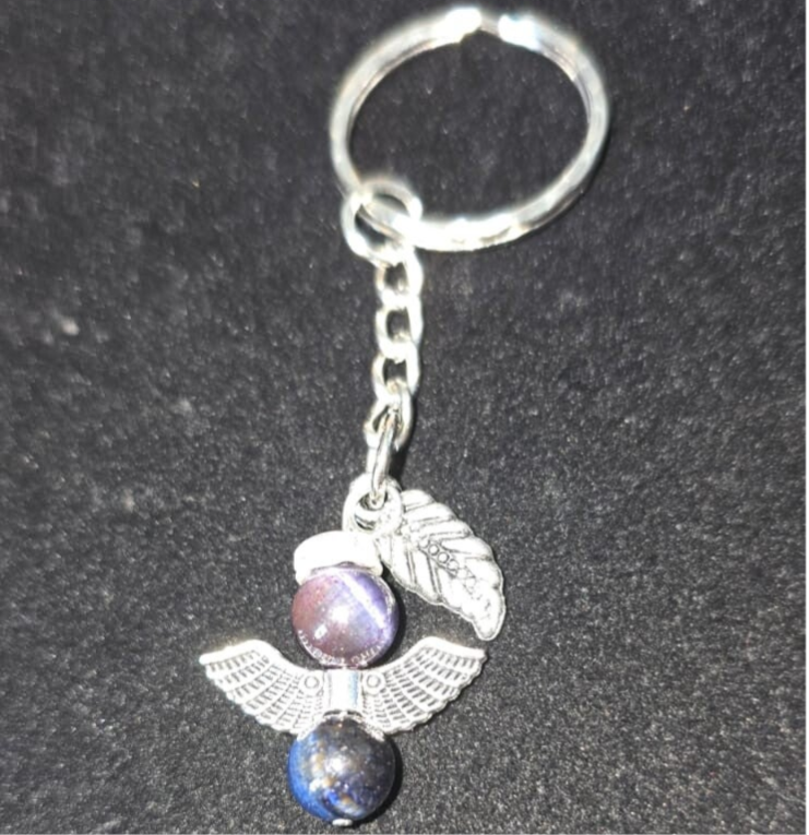 Schutzengel Schlüsselanhänger mit Edelsteinperle Galaxy Tigerauge