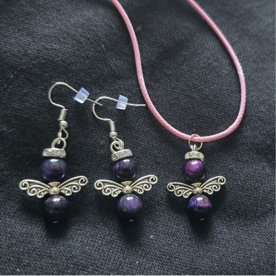 Schutzengel Schmuckset mit Edesteinperlen Galaxy Tigerauge