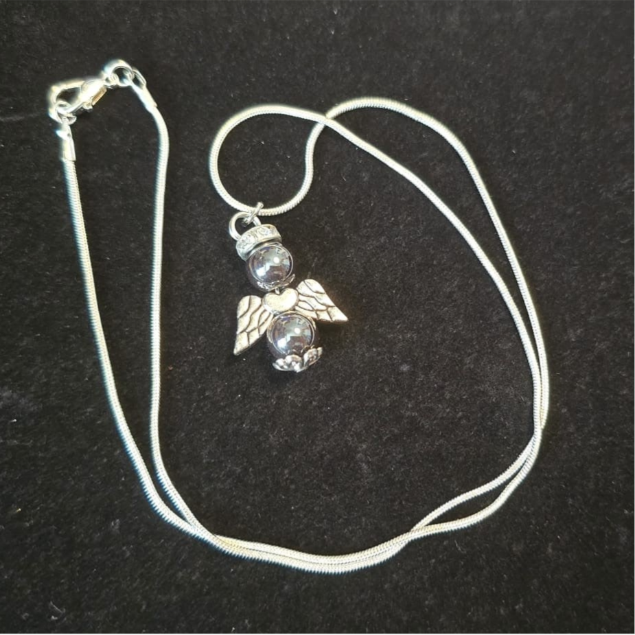 Schutzengelkette mit Edelsteinperle Schwarzer Hämatit