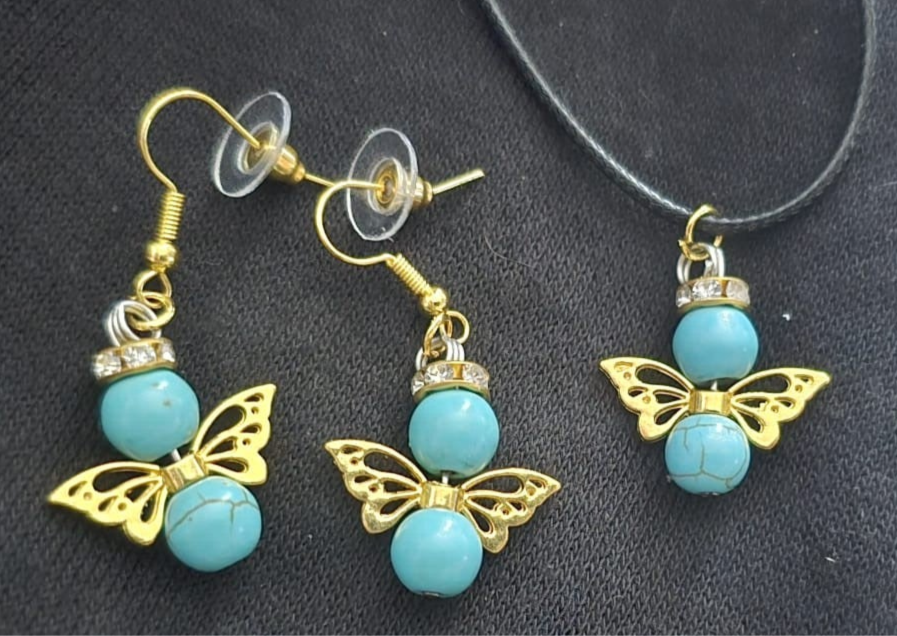 Schutzengel Schmuckset mit Edelsteinperle Türkis