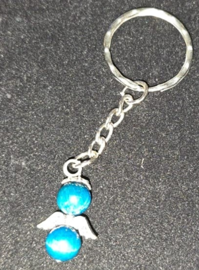 Schutzengel Schlüsselanhänger mit Edelsteinperle Blaues Tigerauge