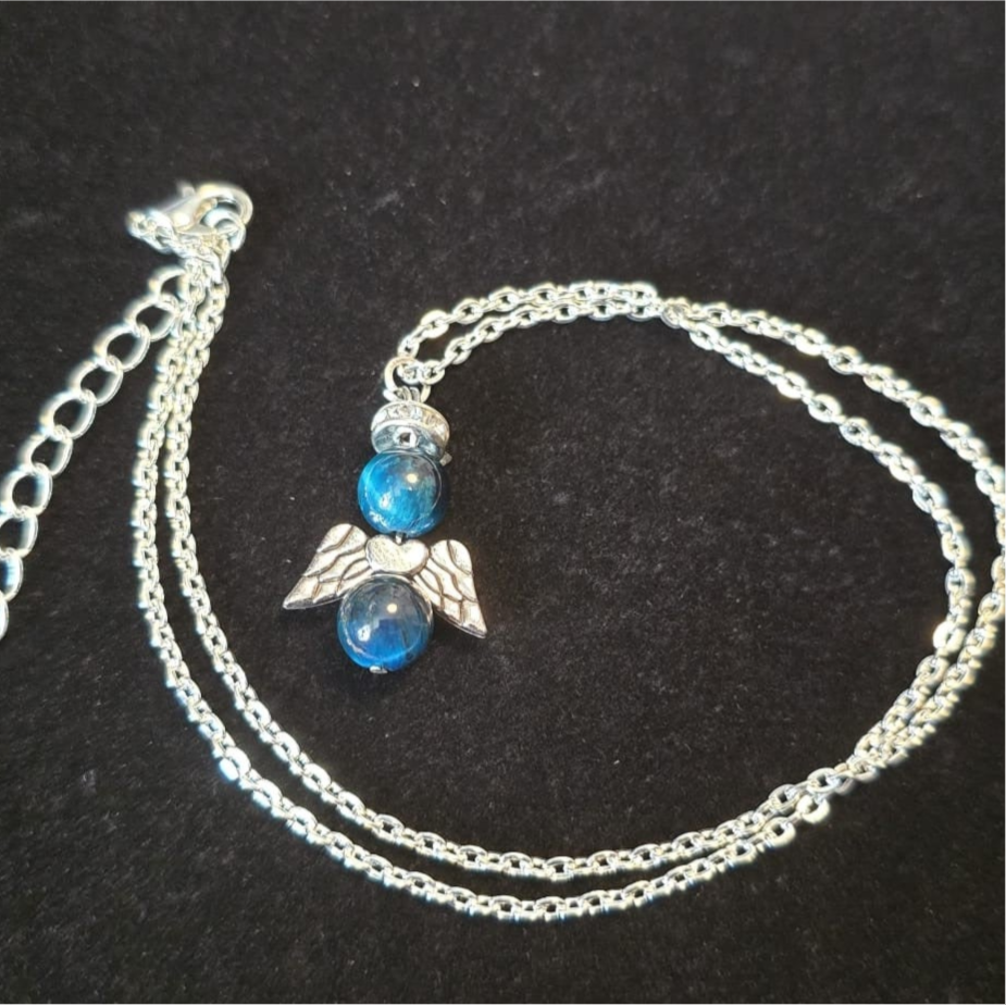 Schutzengelkette mit edelsteinperle Blaues Tigerauge