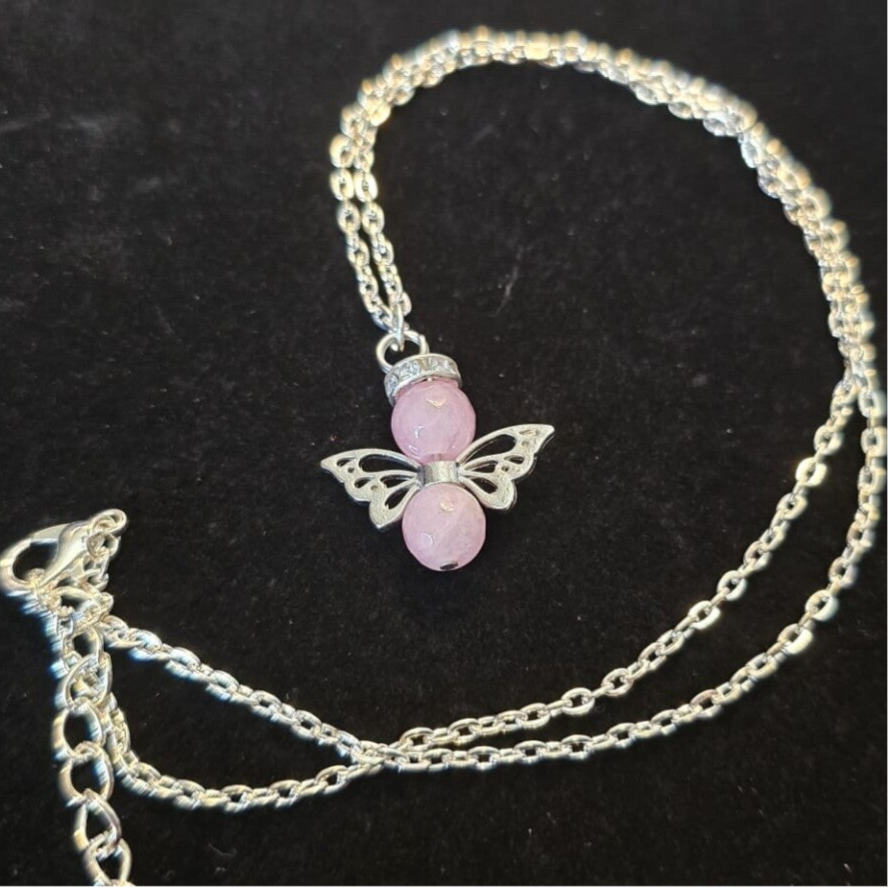 Schutzengelkette mit Edelsteinperle Kunzit